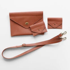 Monroe Clutch And Card Case Kit - Hazelnut Pebble Faux Leather