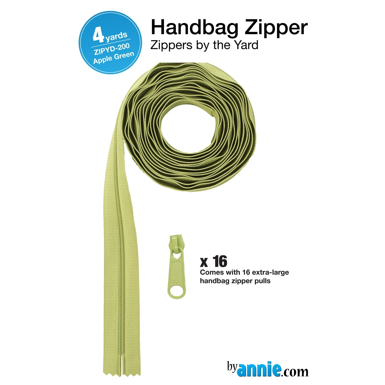 ByAnnie Zippers By The Yard - 4 Yards Apple Green 1 ByAnnie Zippers By The Yard - 4 Yards Apple Green