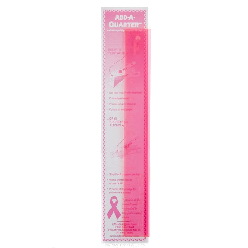 Add A-Quarter Ruler 1 1/2in X 12in Pink For Breast Cancer Awareness