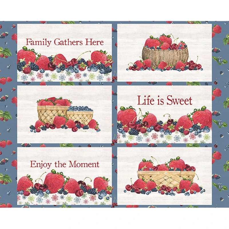 Monthly Placemat Panels - June Berries Placemat Blue Panel 1 Monthly Placemat Panels - June Berries Placemat Blue Panel
