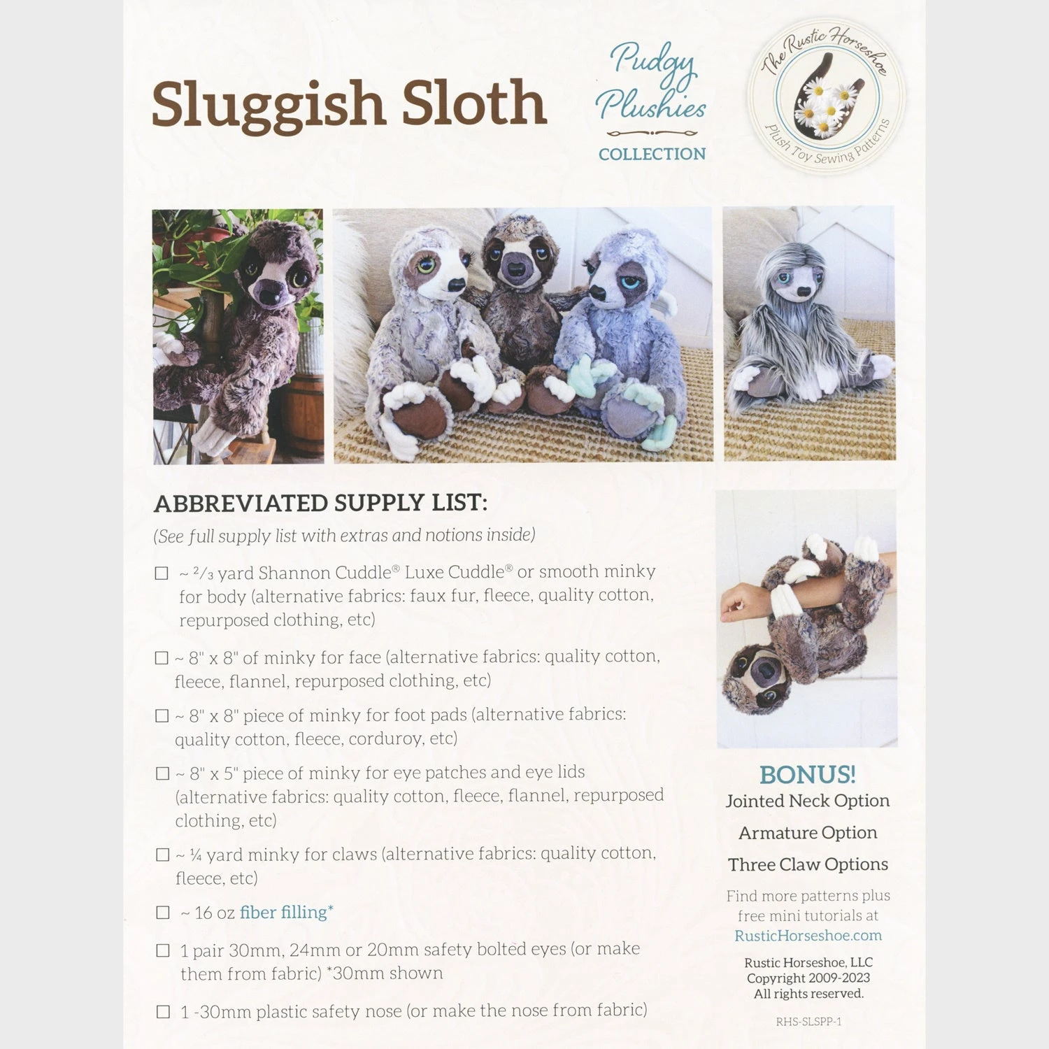 Sluggish Sloth Pudgy Plushies Pattern 2 Sluggish Sloth Pudgy Plushies Pattern - Image 2