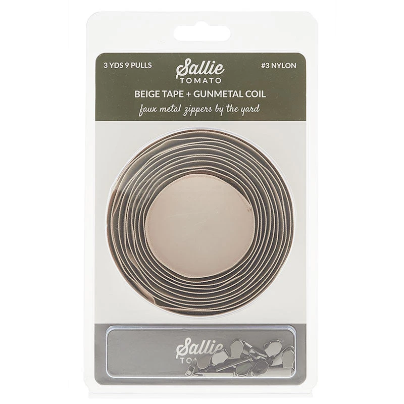 Sallie Tomato #3 Nylon Zipper Tape & Pulls - Beige With Gunmetal Coil - Image 2