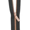 Sallie Tomato #3 Nylon Zipper Tape & Pulls - Black With Rose Gold