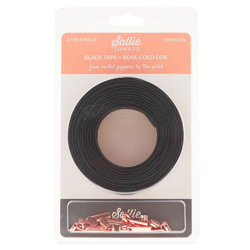 Sallie Tomato #3 Nylon Zipper Tape & Pulls - Black With Rose Gold - Image 2