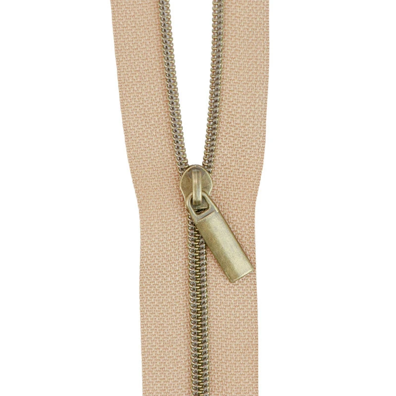 Sallie Tomato #3 Nylon Zipper Tape & Pulls - Natural With Antique Coil