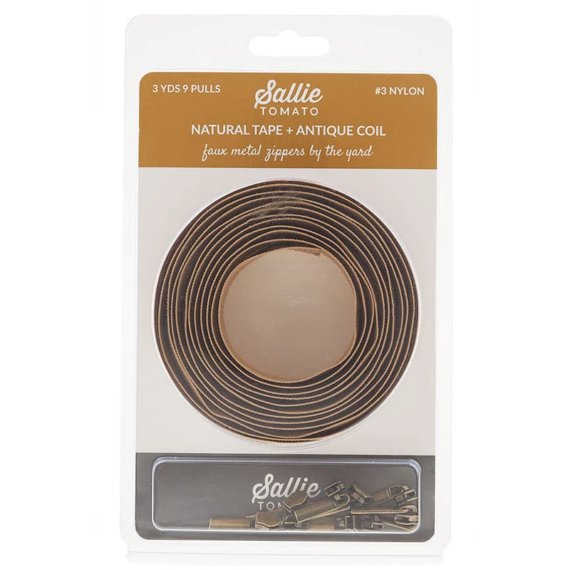 Sallie Tomato #3 Nylon Zipper Tape & Pulls - Natural With Antique Coil - Image 2