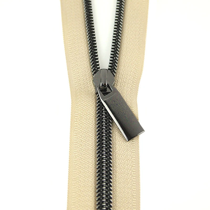 Sallie Tomato #5 Nylon Zipper Tape & Pulls - Beige With Gunmetal Coil 1 Sallie Tomato #5 Nylon Zipper Tape & Pulls - Beige With Gunmetal Coil
