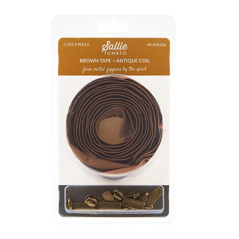 Sallie Tomato #5 Nylon Zipper Tape & Pulls - Brown With Antique Coil - Image 2