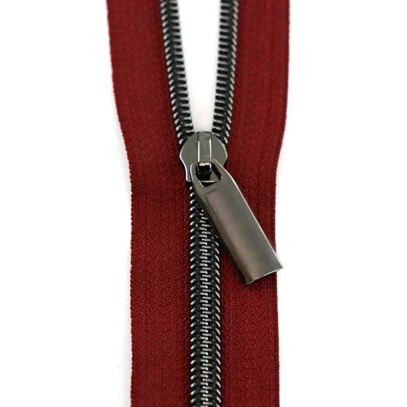 Sallie Tomato #5 Nylon Zipper Tape & Pulls - Burgundy With Gunmetal Coil